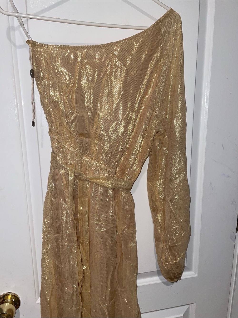 New! Sundress Doris  Belted One-Shoulder Shimmer Midi Dress in Gold 🌟 Small Tall - Picture 12 of 16